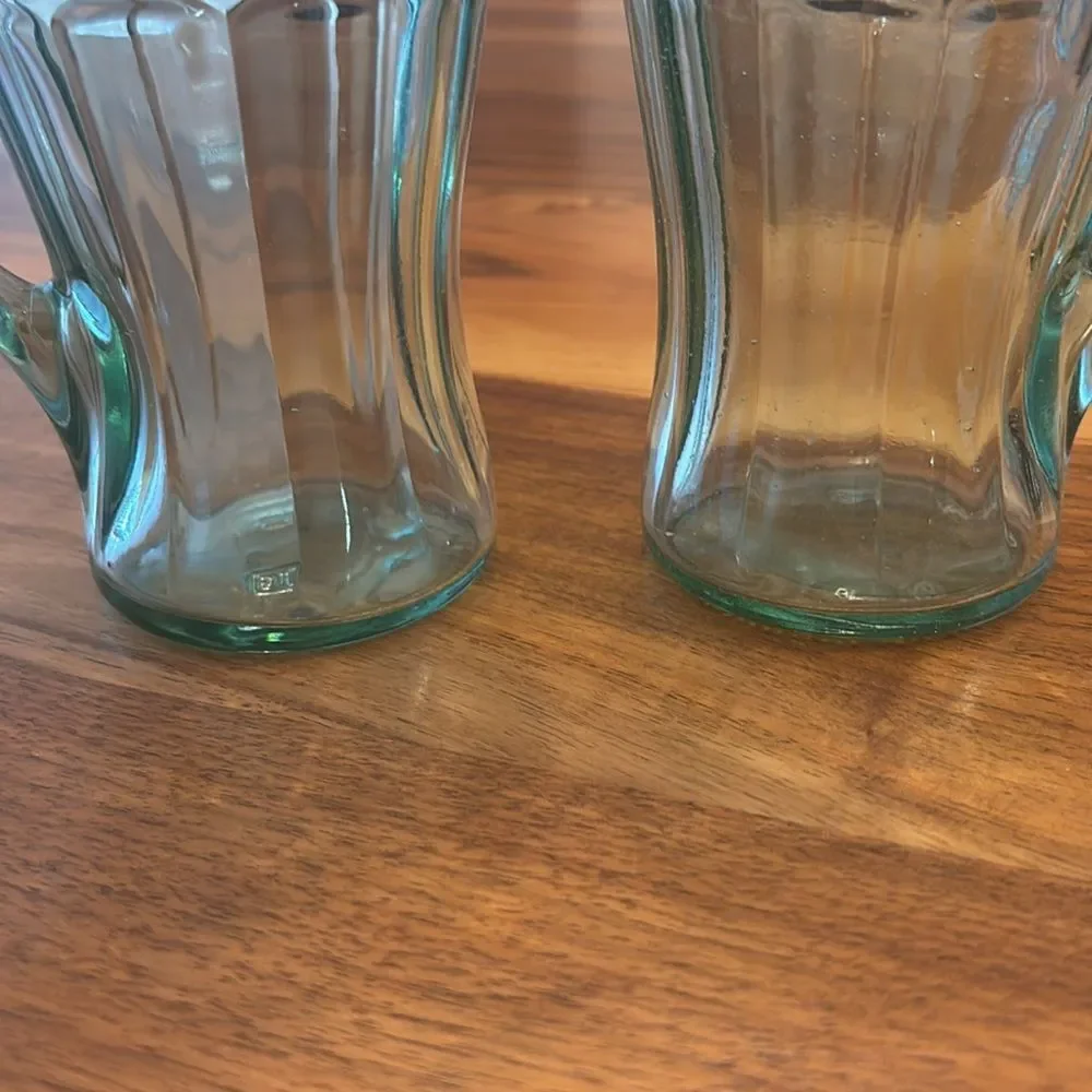 Coca Cola Coke Set of Heavy Green Glasses Handle 12 ounce Made in USA By Libby